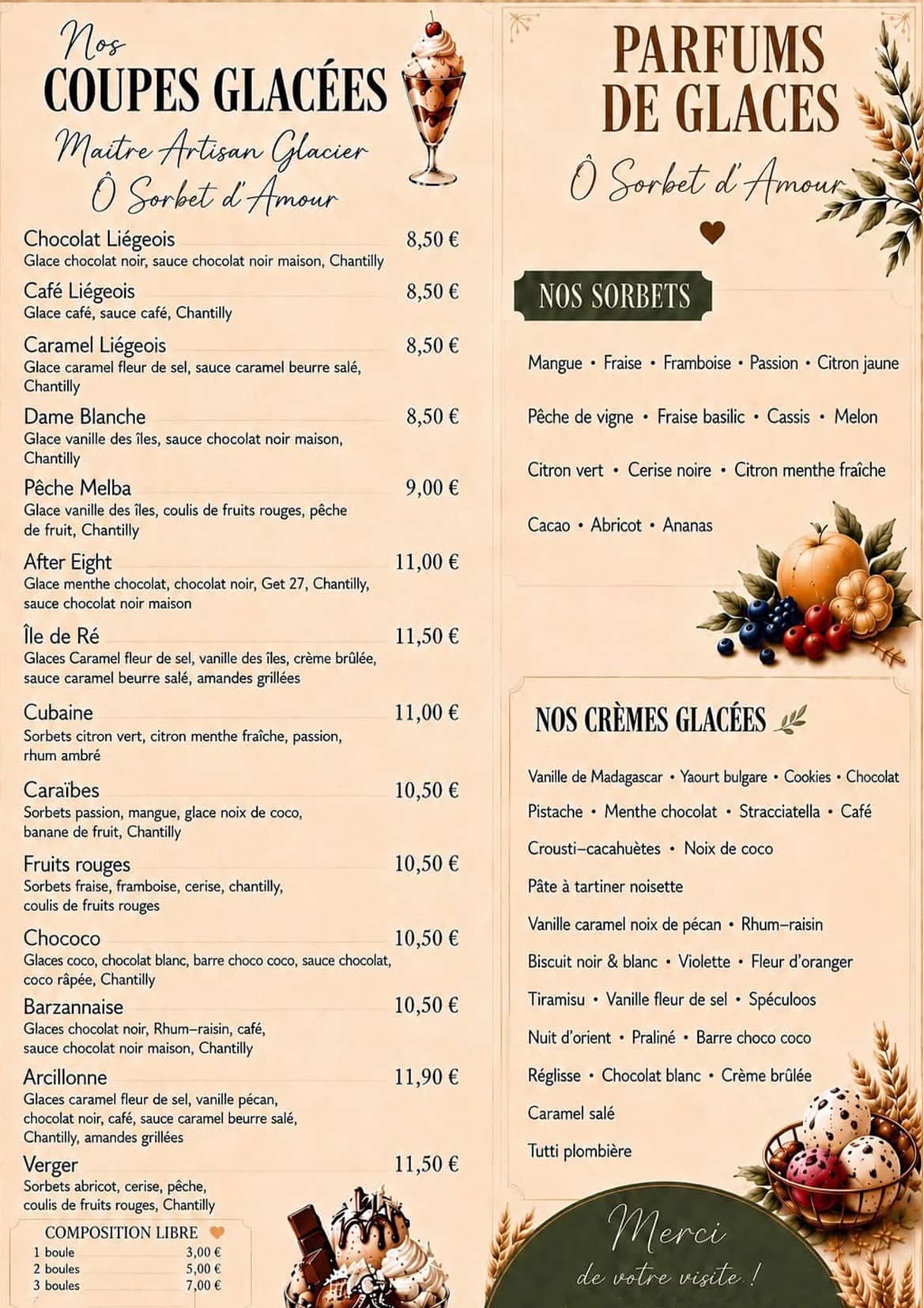 Carte des glaces artisanales de La Talmontaise
