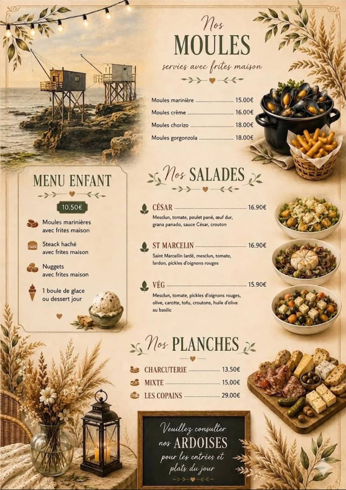Carte des plats du restaurant La Talmontaise